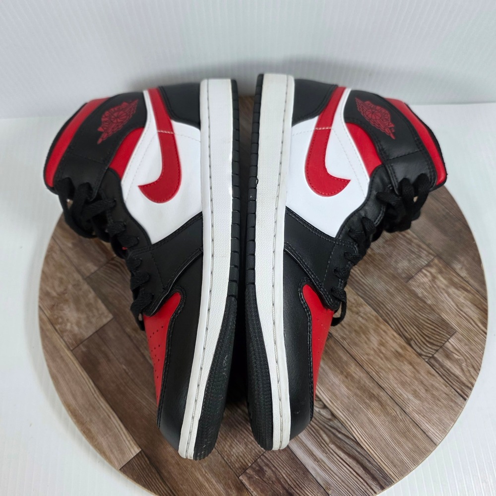 Nike Air Jordan 1 Mid Bred Toe Red/Black/White Leather Sneakers Size 8 - Picture 8 of 10